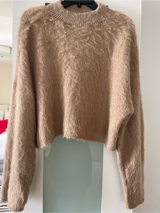 Abound Sweaters - Abound Fuzzy Cropped Sweater in Taupe